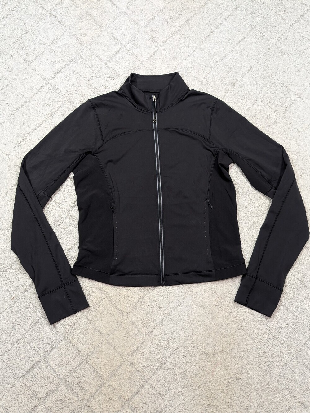 Lululemon Jacket Women 12 Black Light UV Protection Run Fitted Full Zip Stretch